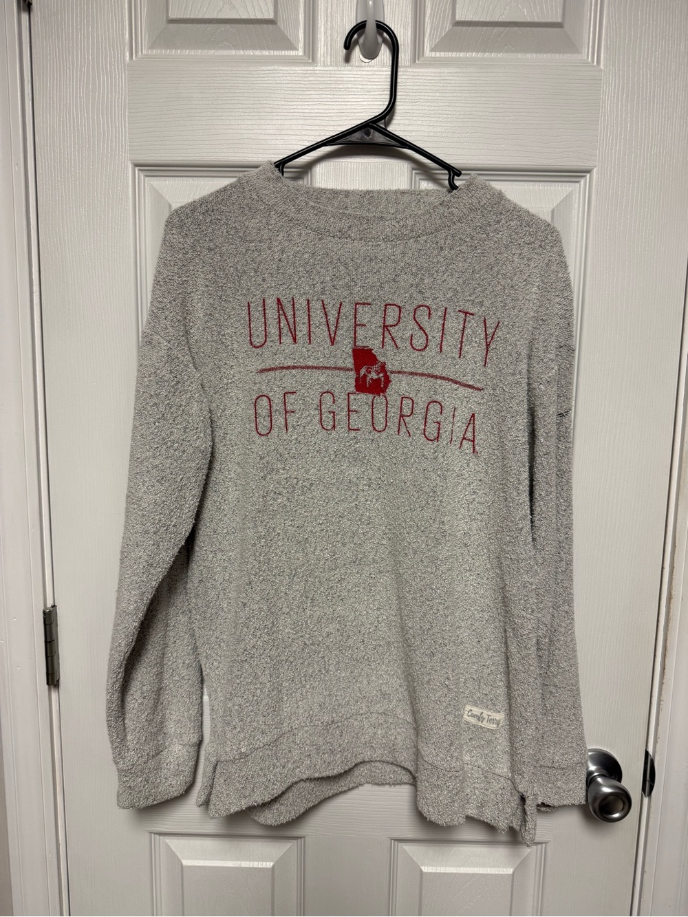 Pressbox Gray Crewneck Sweater with Red University Print